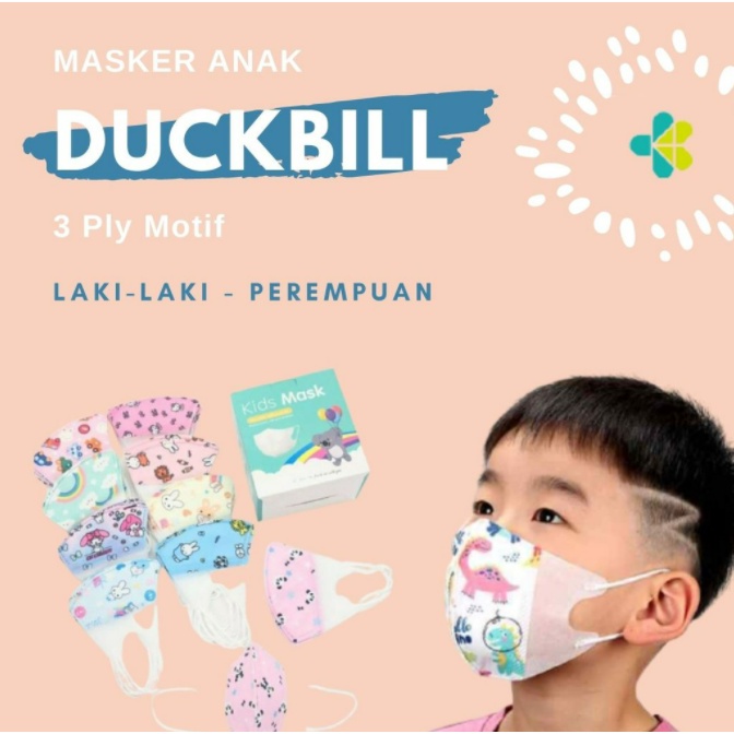 Masker Duckbill Anak | Masker Anak Duckbill 3ply | Masker Duckbill Bayi Motif Lucu | Duckbill BTS 1 Box isi 50Pcs (Umur 0-3 tahun) dan (Umur 4-12)