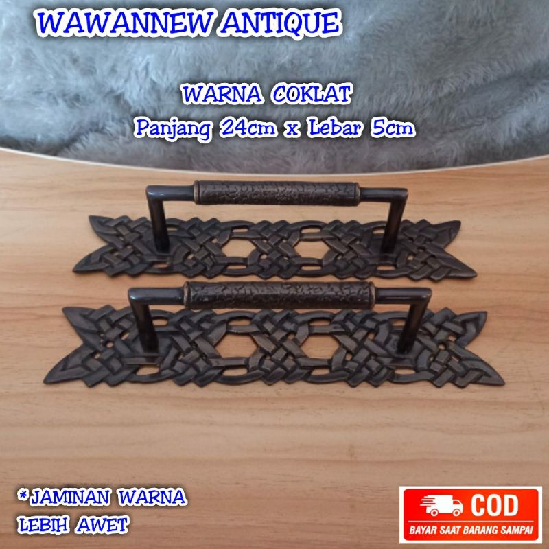 Handle Pintu / Gagang Pintu Rumah Pagar Kuningan Motif Ukir 24cm