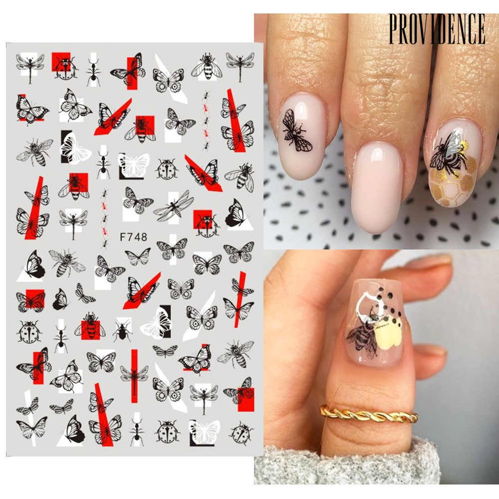 Providence 2Pcs 3D Nail Sticker Punk Style Retro Multi-functional Black White Butterfly Nail Art Stickers for Girl