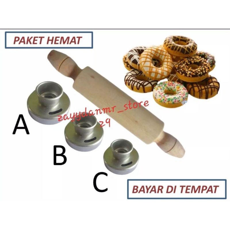 Cetakan Donat A. B. C 1 set  isi 3 pcs + Bonus Roller penggilas adonan kue