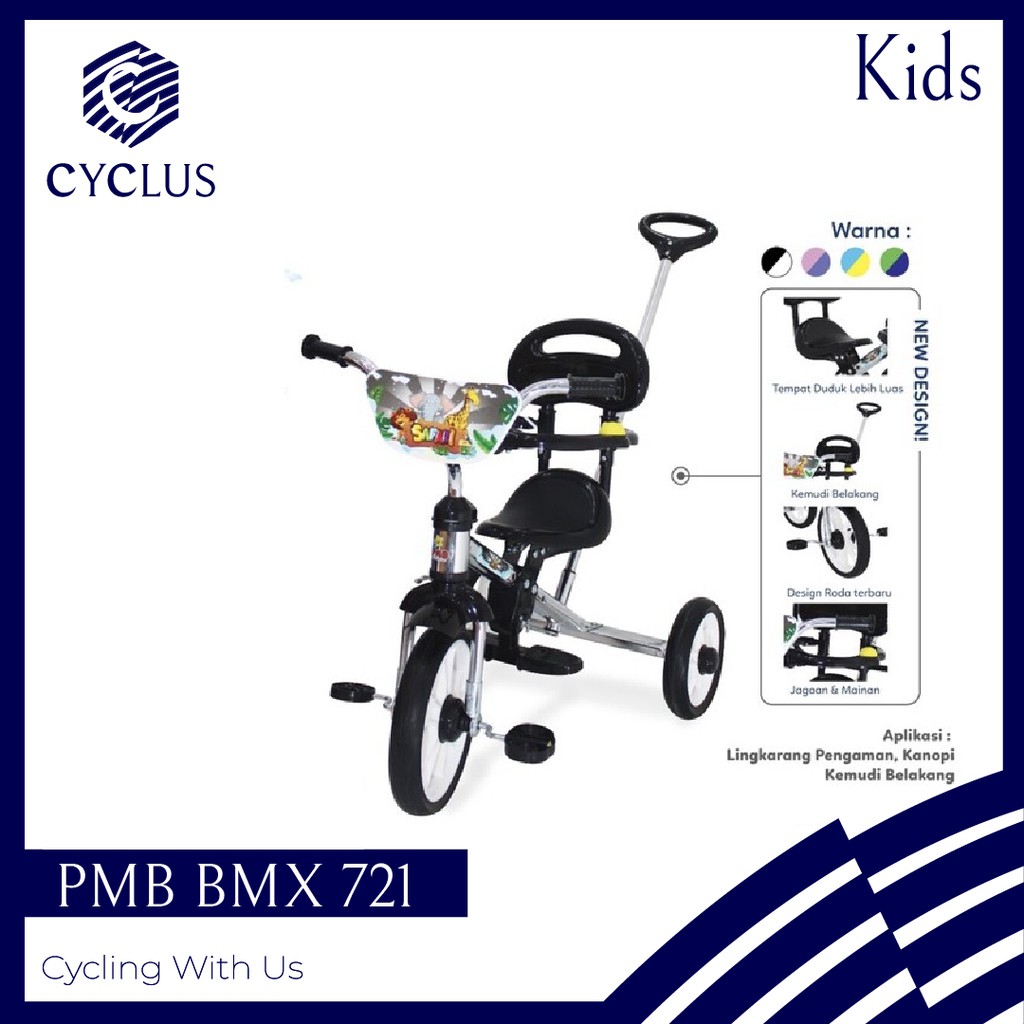 Sepeda Anak Roda Tiga Tricycle PMB Safari 721 BISA INSTAN Sepeda Roda 3 Anak PMB