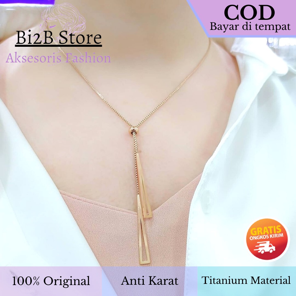 kalung wanita titanium anti karat cewek korea rantai rosegold bi2b liontin serut korea mewah KT2121