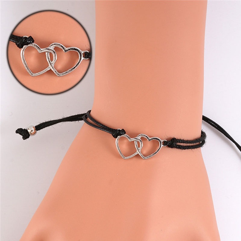 2 Pcs Fashion Gelang Ganda Bentuk Hati Adjustable Tenun Wanita Pria Gelang Pasangan Hadiah Perhiasan Aksesoris