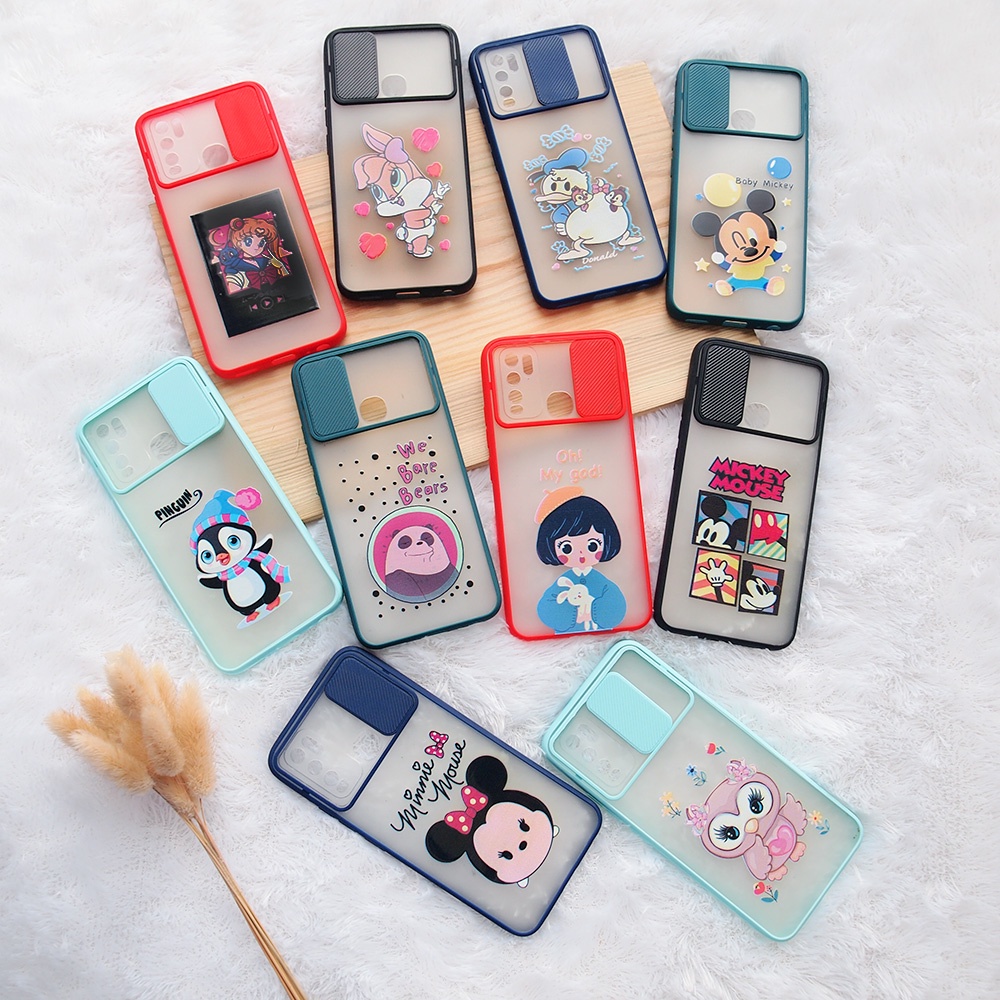 CASE SLIDE KARAKTER VIVO Y17 Y20 Y30 Y51 Y91 SOFTCASE CAMERA PROTECT RUBBER GAMBAR