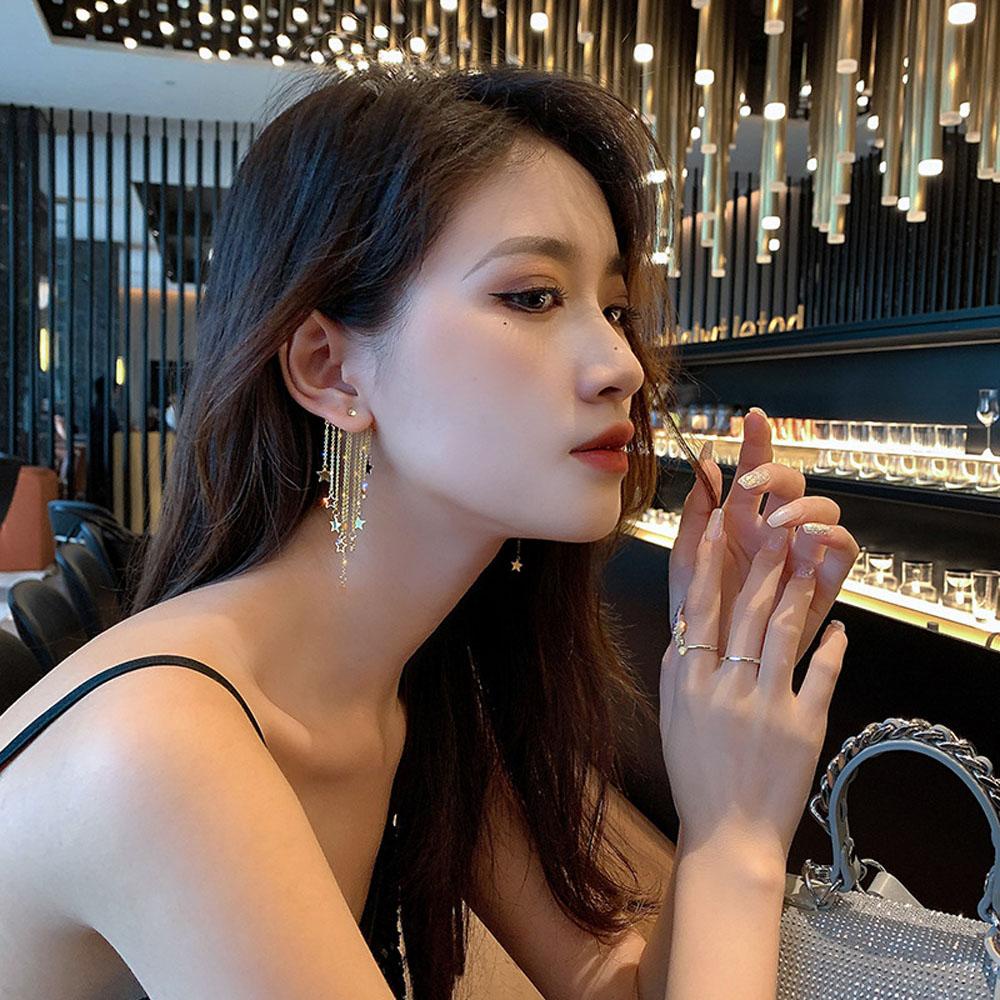 Needway   Drop Earrings Fashion Belakang Gantung Pernyataan Logam Bintang Rumbai Kristal Perhiasan Pesta