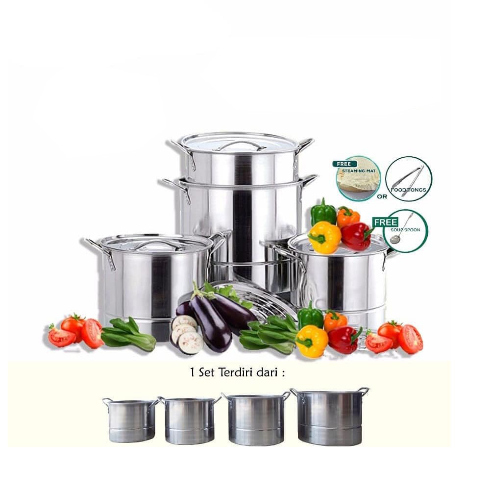 Dandang Kukusan Stainless Set Tinggi Ada Steamer Isi 4
