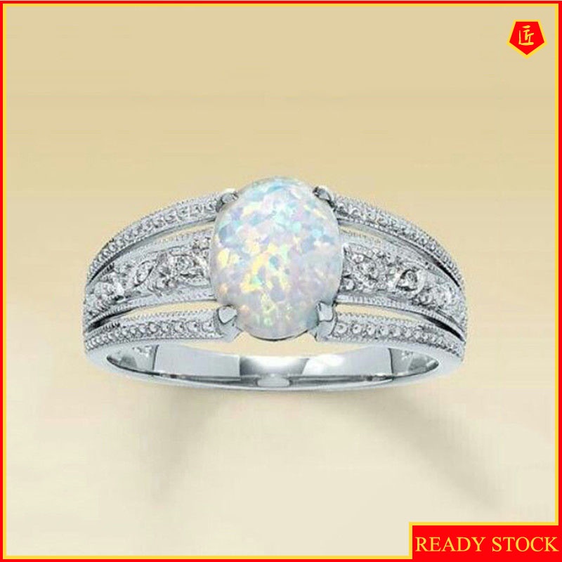 [Ready Stock]Women's Luxury Carved Diamond Opal Ring