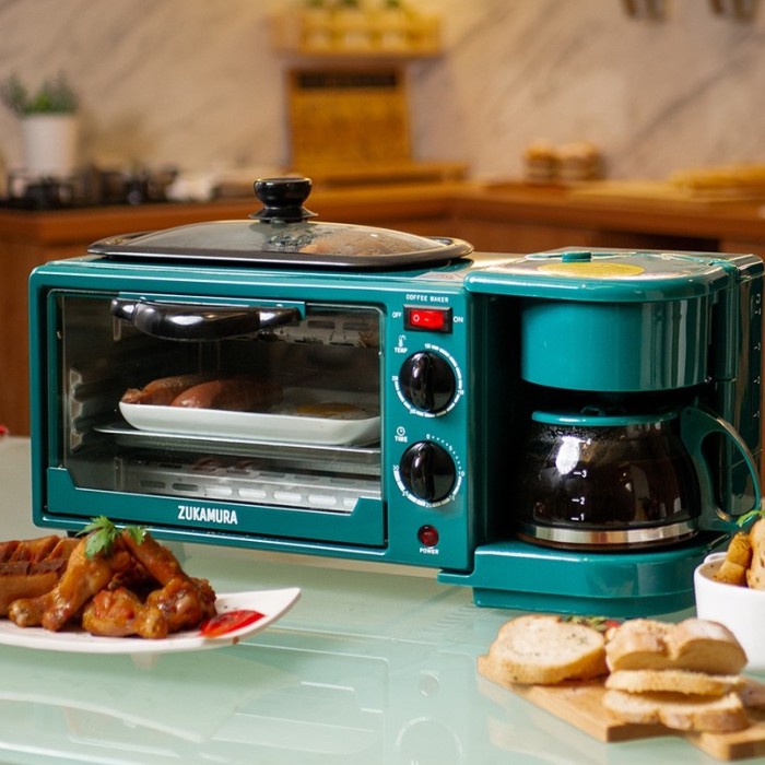 Oven Elektrik Mini Multifungsi 3In1 Breakfast Maker Pembuat Kopi Menghangatkan Memanggang Makanan Zu