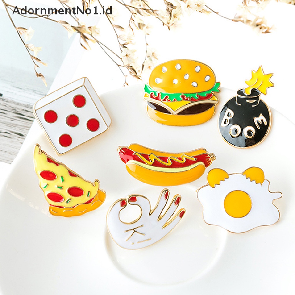 (AdornmentNo1) Bros Pin Enamel Bentuk Kentang Goreng / Burger / Pizza / Telur / Ikon Untuk Aksesoris Jaket / Tas Ransel