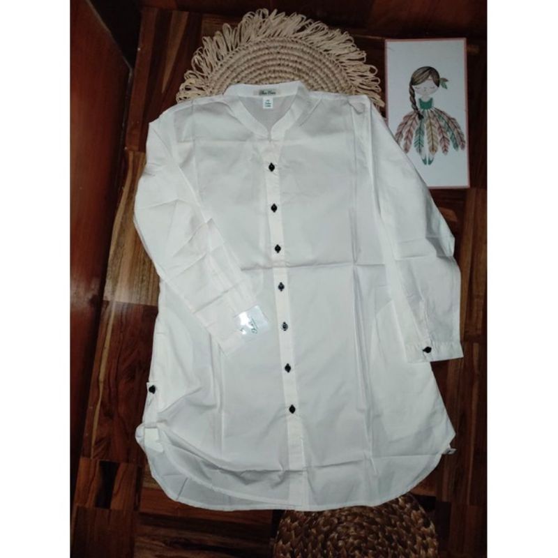 Baju atasan wanita long tunik putih kemeja branded 3coins 3c three coins ori