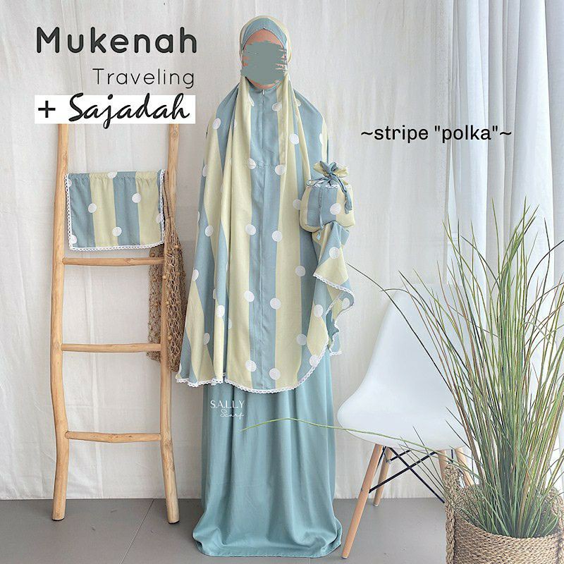 Sally_scarf Mukena Travelling Motif Stripe Polka Versi Terbaru (Baru)