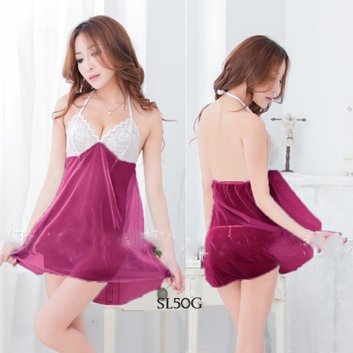 [READY STOCK] SLEEPWEAR LACE BAJU TIDUR TRANSPARAN LINGERIE SEXY UNGU SL50G