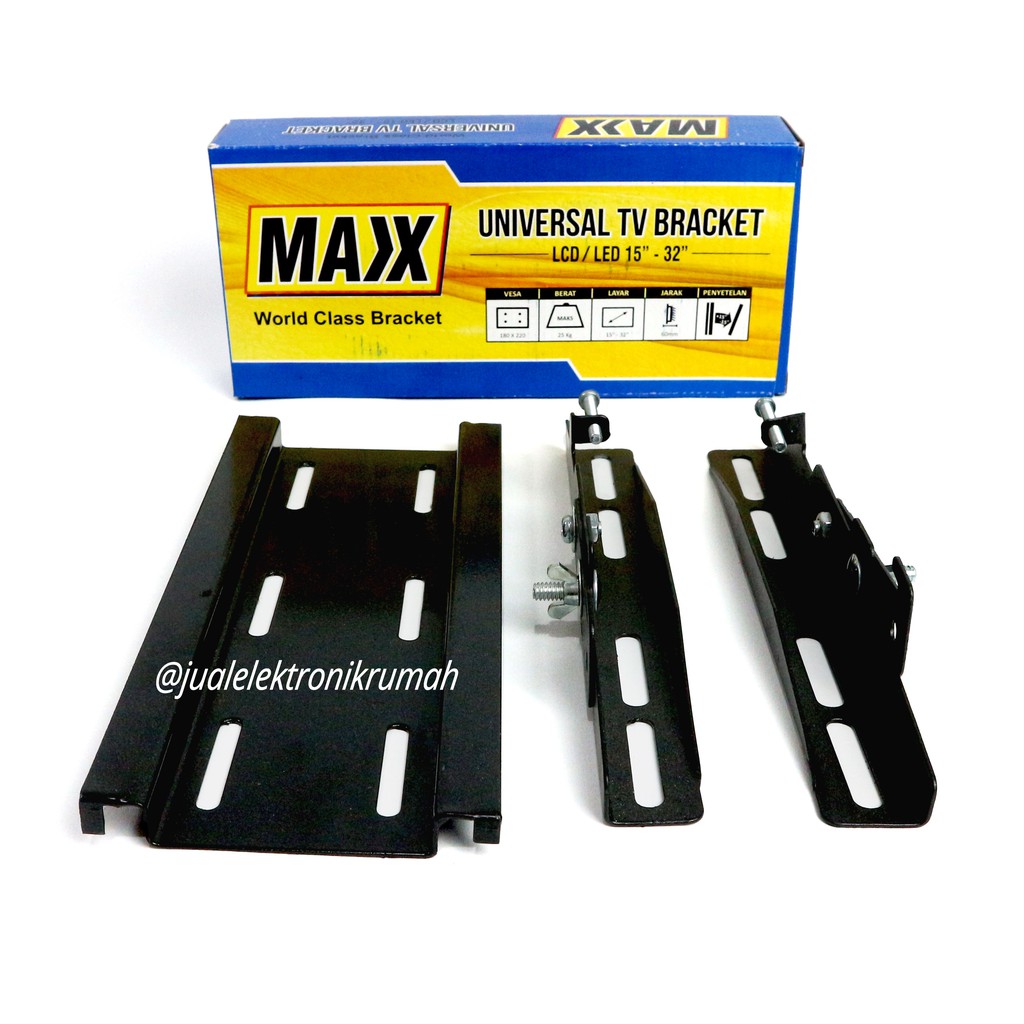 Maxx Braket TV LED 32 Inch Besi Tebal Coating Hitam Fleksibel 15 - 32 Inch