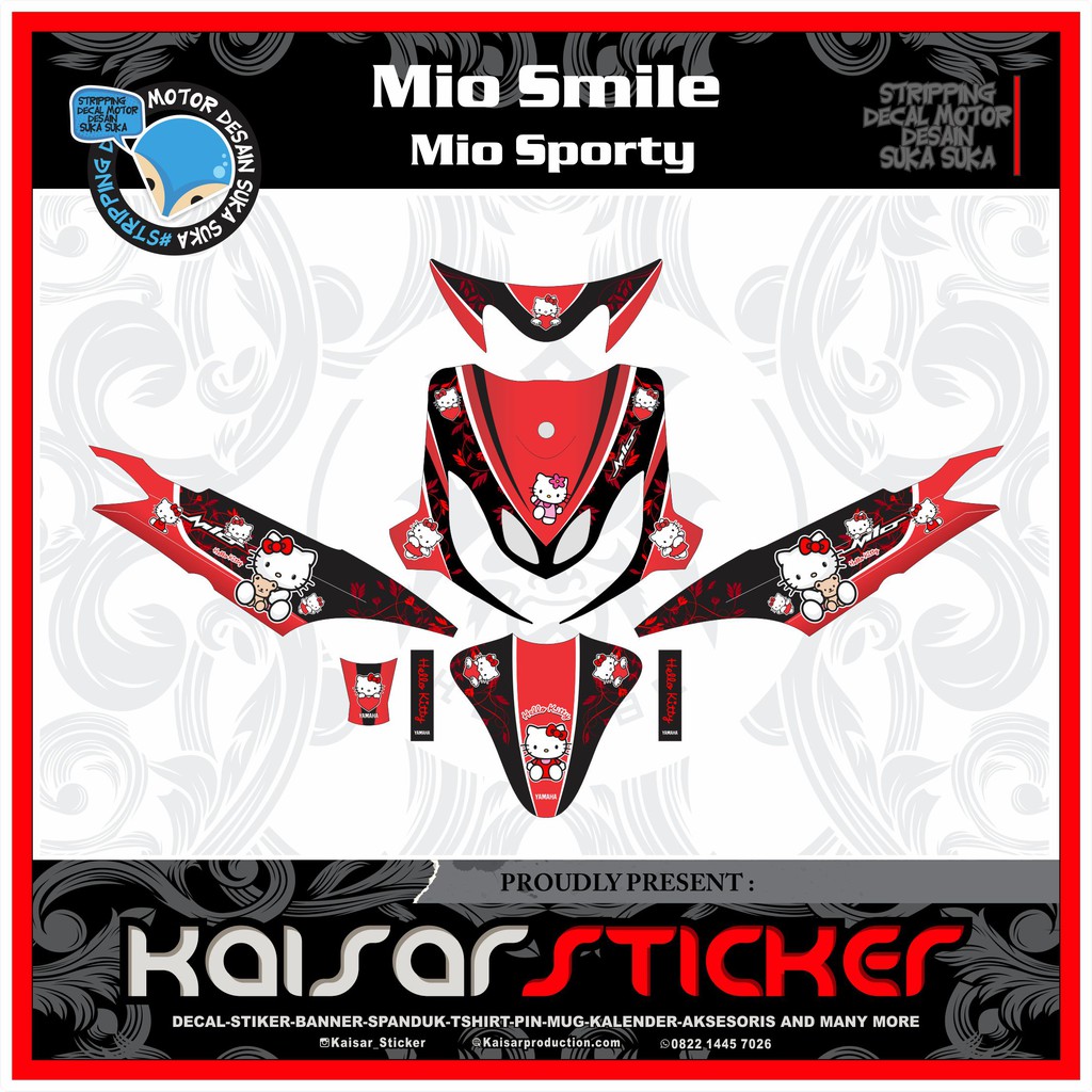 Decal Sticker Motor full body Stiker Yamaha Mio Smile - Sporty Hitam  Merah Helo Kity