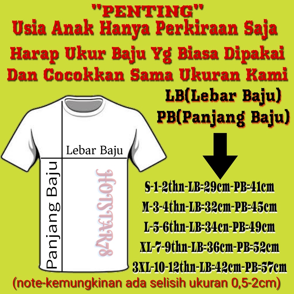 Baju Kaos Anak Laki Laki 1-12 Tahun Bahan Cotton 30s