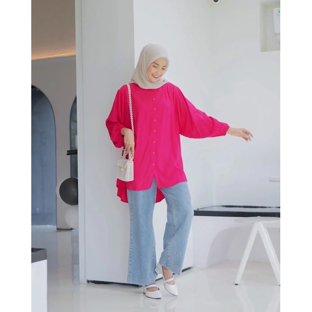 Auretha Jumbo Long Blouse Rayon Twill/ Kemeja Basic Oversize Wanita