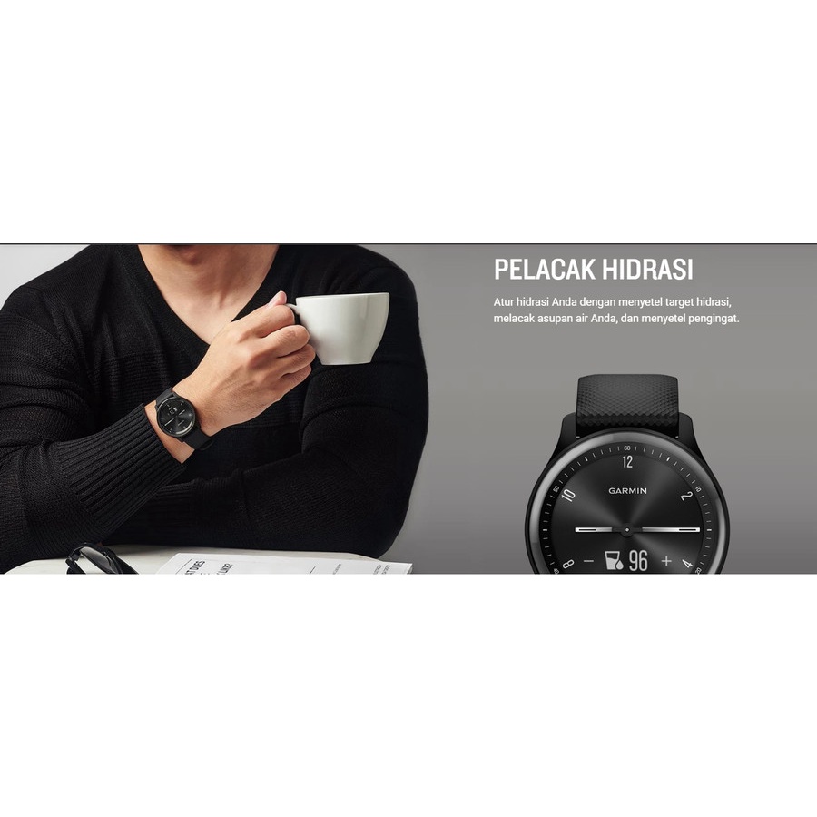 Garmin Watch VivoMove Sport Silicone Band Black Case - Garansi TAM 2 Tahun