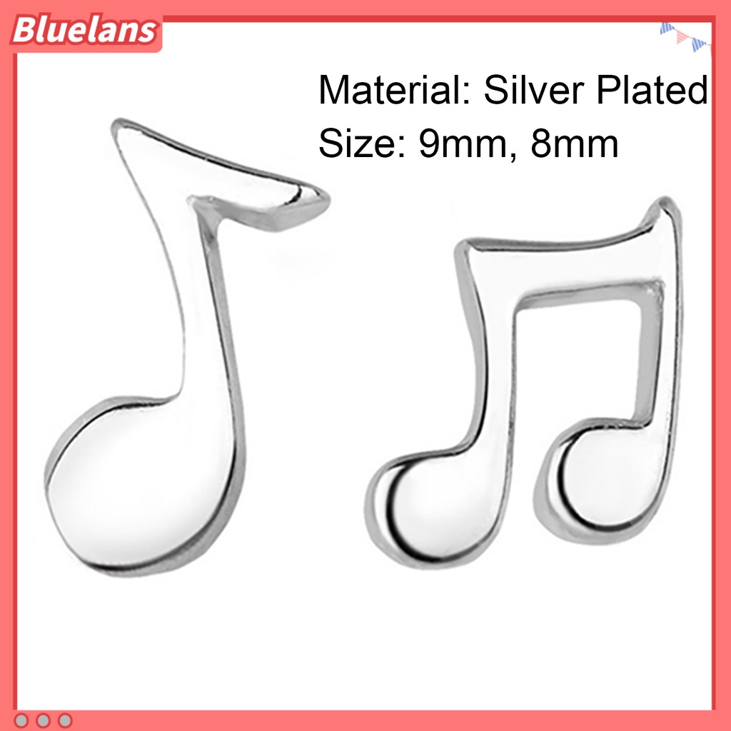 Bluelans 1 Pair Asymmetry Music Note Shape Mini Silver Plated Ear Studs