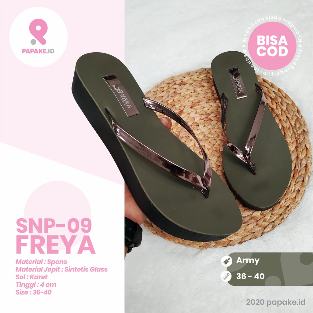 FREYA BY YARA PAPAKE SANDAL JEPIT WANITA SPON SOL KARET TALI METALIK-Army
