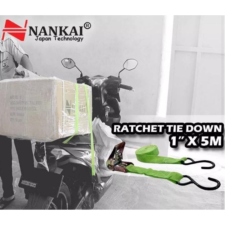 Nankai Tali Pengikat Barang Rachet Tie Down 1inch x 5 Meter / Pengikat Sabuk Barang Motor Mobil