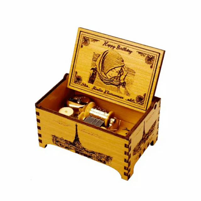 Best Seller  Kado unik Kotak Musik Custom Ukuran Besar Otomatis Kayu Meranti Tulisan+foto