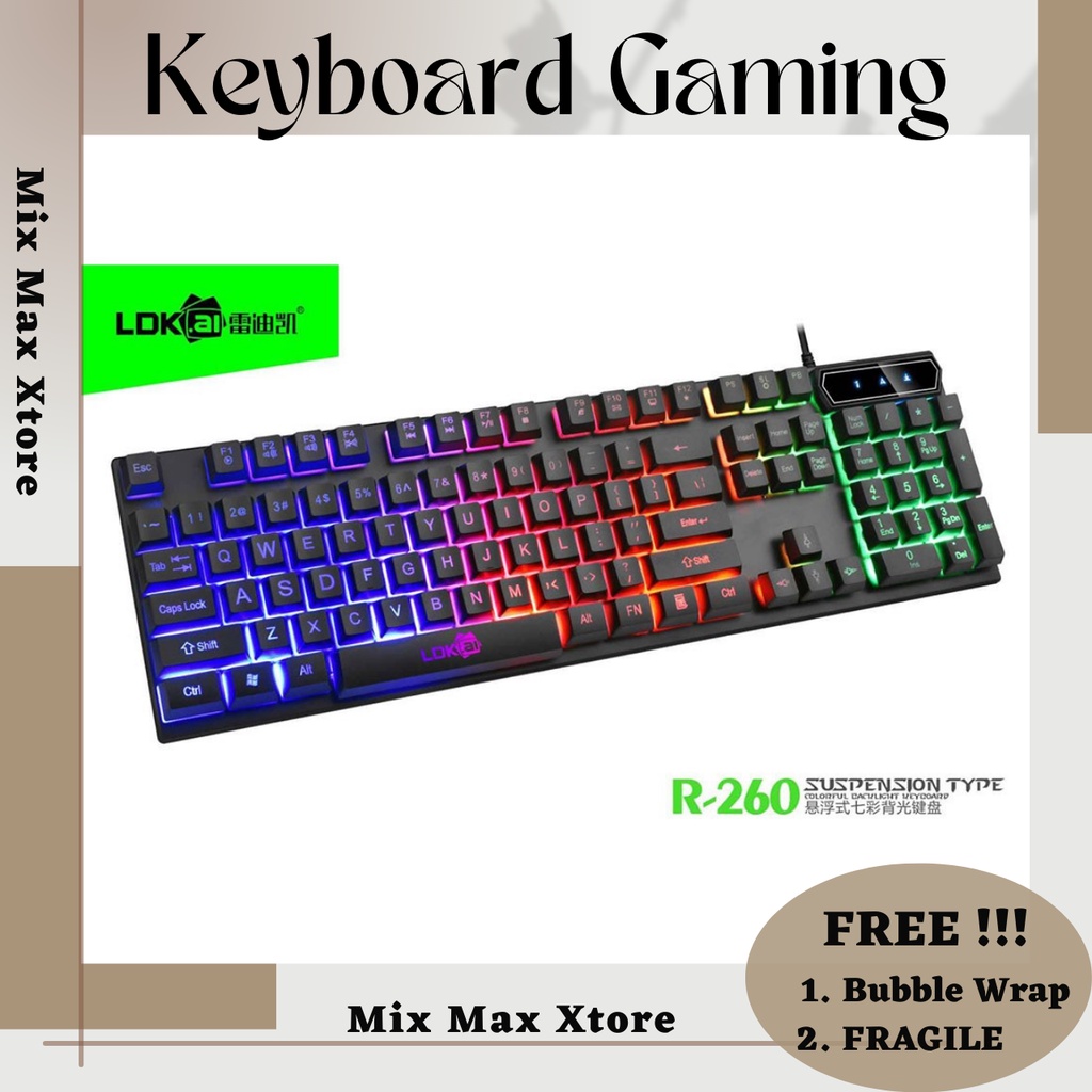 LDKAI Gaming Keyboard RGB LED (R260) - Black / Keyboard Gaming / Keyboard Laptop / Keyboard USB / Keyboard PC / Keyboard Mouse / Keyboard Komputer