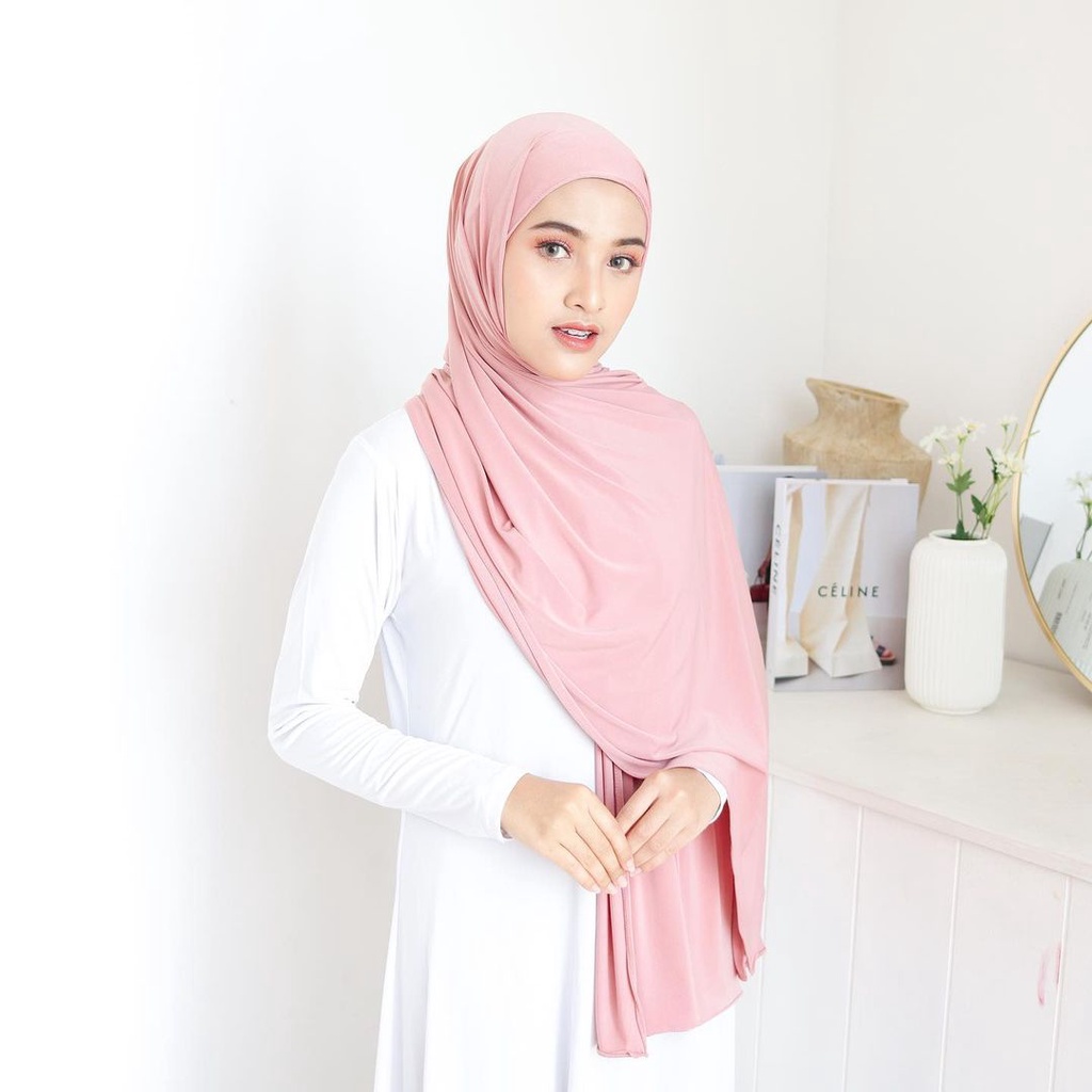 Pashmina Inner 2in1 Bahan Jersey Premium Warna Dusty Pink