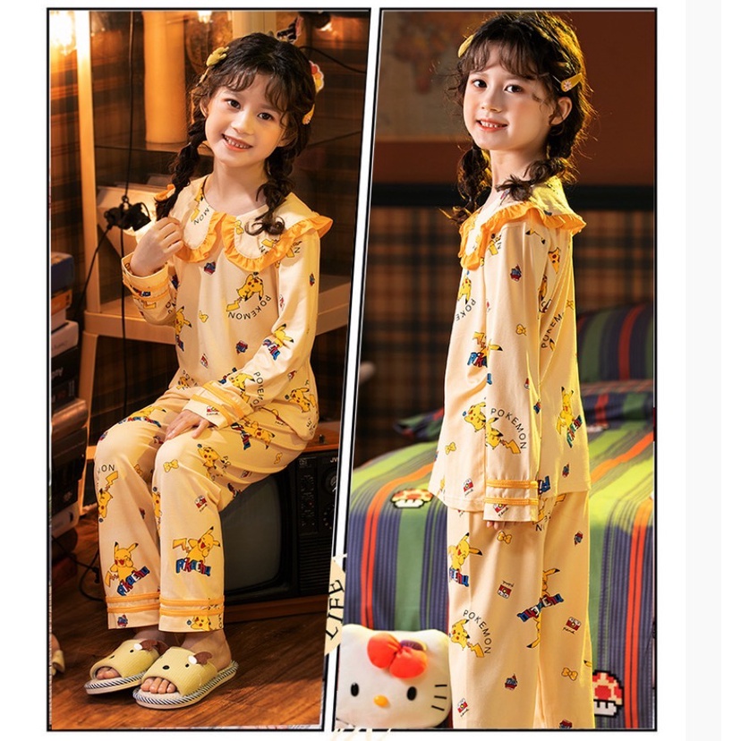 【Happy Baby】3-11 Tahun S-01 Piyama Setelan Baju Tidur Anak Perempuan Cewek Karakter  Lengan Panjang Celana Panjang