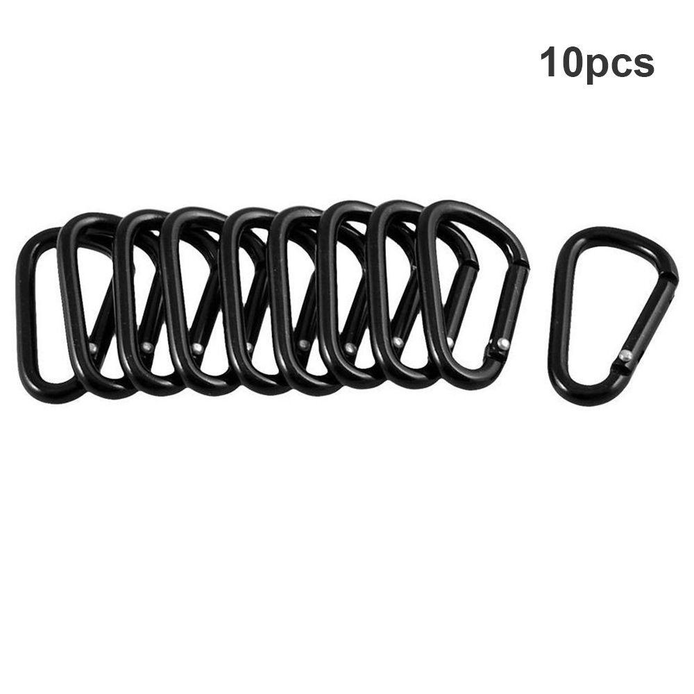 Nickolas1 Gantungan Kunci 10pcs Tas Ransel Praktis Bahan Aluminium Alloy Carabiner Berbentuk D Hitam