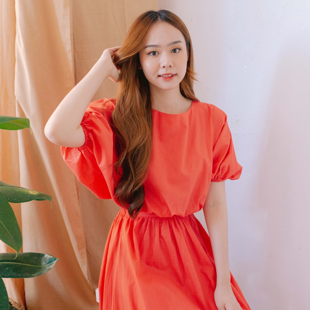 Lolliestory Pari Cotton Midi Set-Coral