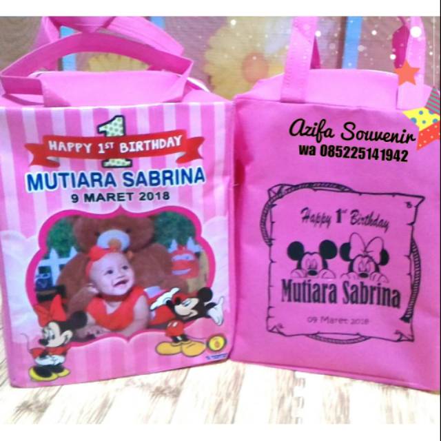

TAS / GOODIE BAG SOUVENIR ULANG TAHUN/ ULTAH ANAK ZIPPER/ RESLETENG POTRAIT CUSTOM PAKE SABLON NAMA