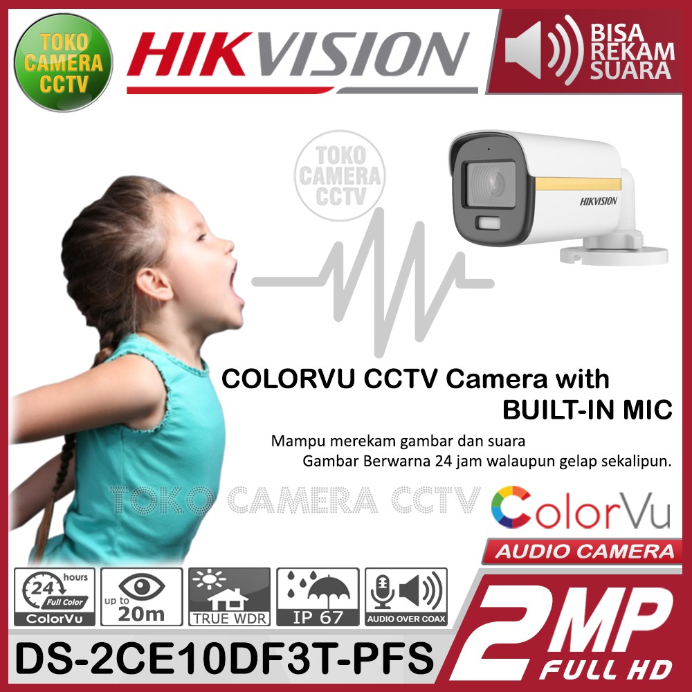 KAMERA CCTV HIKVISION 2MP COLORVU DS-2CE10DF3T-PFS AUDIO