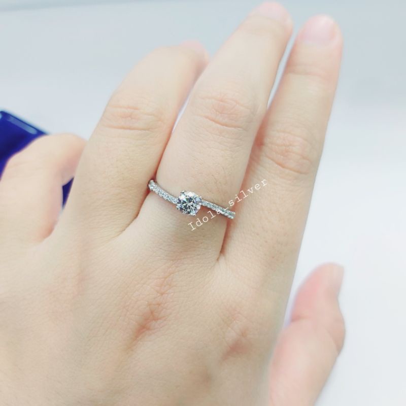 RB22 CINCIN PERAK ASLI SILVER 925 LAPIS EMAS PUTIH MODEL SOLITER PERMATA 1 ZIGZAG - PERHIASAN PERAK