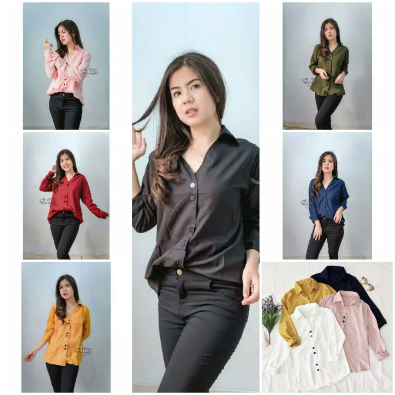 kemeja polos wanita kemeja carol tshirt atasan kemeja wanita korea baju atasan kekinian baju atasan