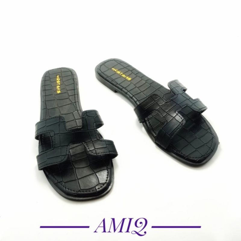 Slip Sandal Wanita Flats Croco H Teplek  kekinian