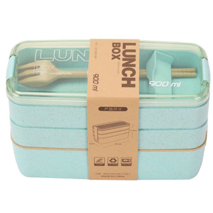 CPLIFE Kotak Makan Rantang 3 Layer Bento Box 900ml with Spoon &amp; Fork - NXM144