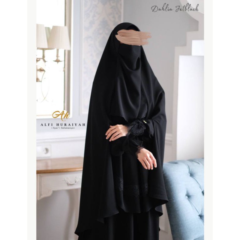 Khimar Dahlia Handsplit NP Black Alfi Huraiyah