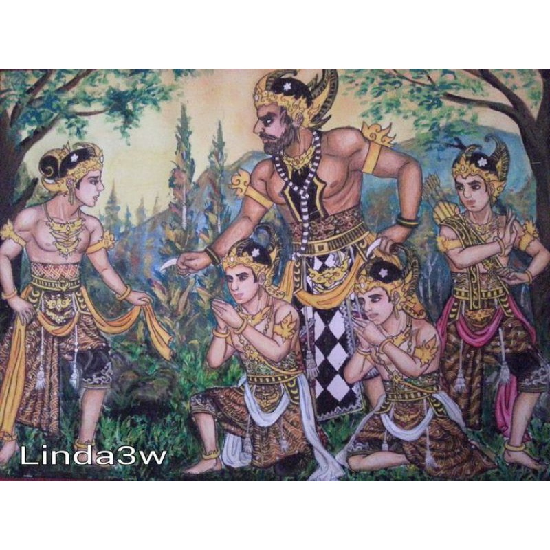 hiasan dinding Pandawa Lima plus bingkai uk 65 x45