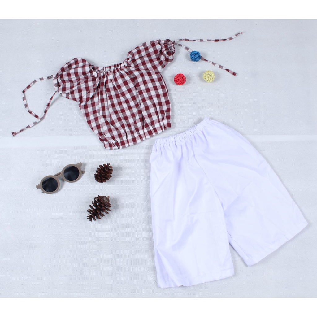 BEFAST - ZTL OOTD Oneset HASHI / SET ANAK ONIVA / Pakaian Anak-Anak Perempuan / Set Atasan Crop Sabrina+Celana Pendek / Fashion Kekinian Anak Perempuan / Terbaru 2022 / Atasan lengan Pendek Motif Kotak-Kotak