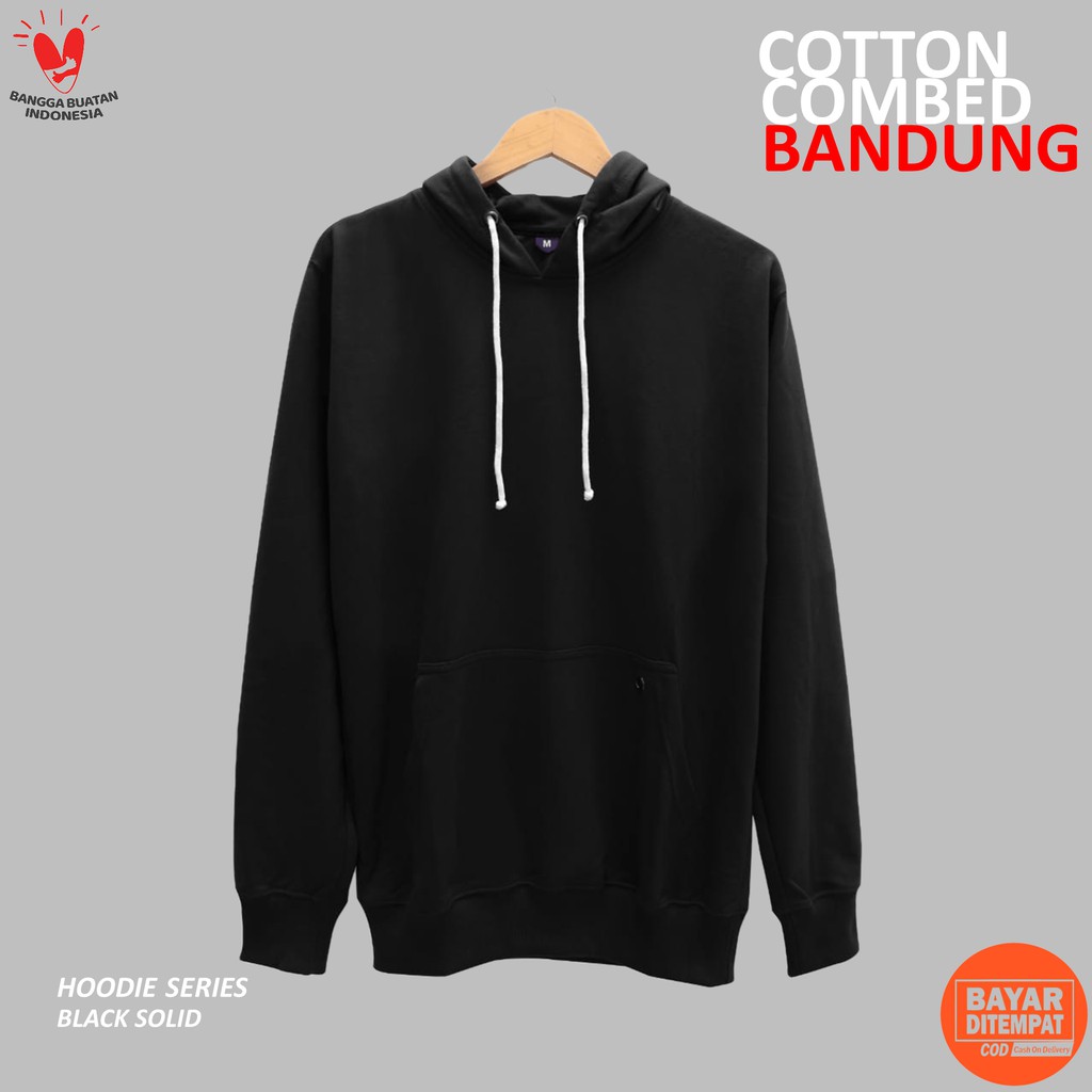 Hoodie Polos Black Solid Cotton Baby Terry