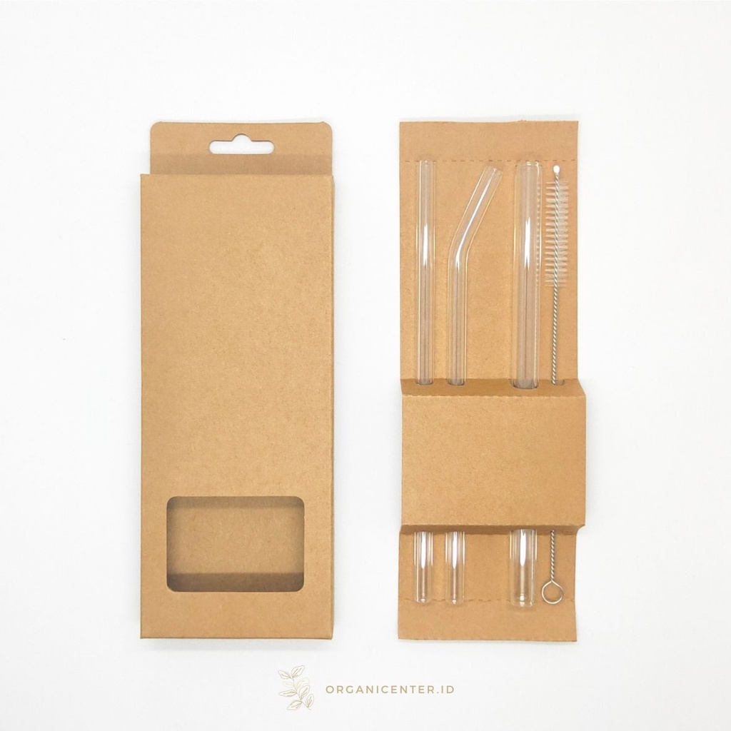 Set 4 Pcs Sedotan Kaca Bening Reuseable Glass Straw Clear Estetik Eco Friendly Transparan Zero Waste Sedotan Boba Lurus Bengkok Sikat Sedotan