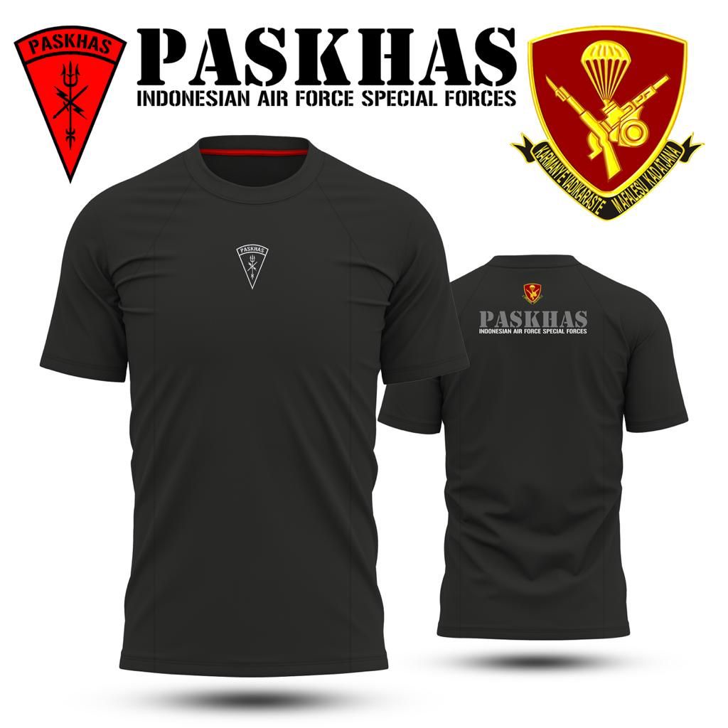Baju Kaos PASKHAS TNI AU Bahan Dryfit Premium Warna Hitam Lengan Pendek bisa COD