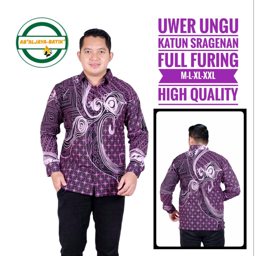 UWER UNGU Kemeja Batik Pria Premum Full Furing Warna UNGU Katun Halus Primisima Asli Batik solo