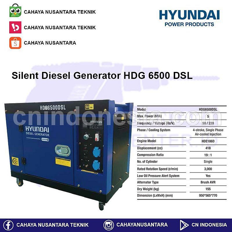 Genset Korea Silent Diesel 5000 Watt Hyundai HDG6500DSL