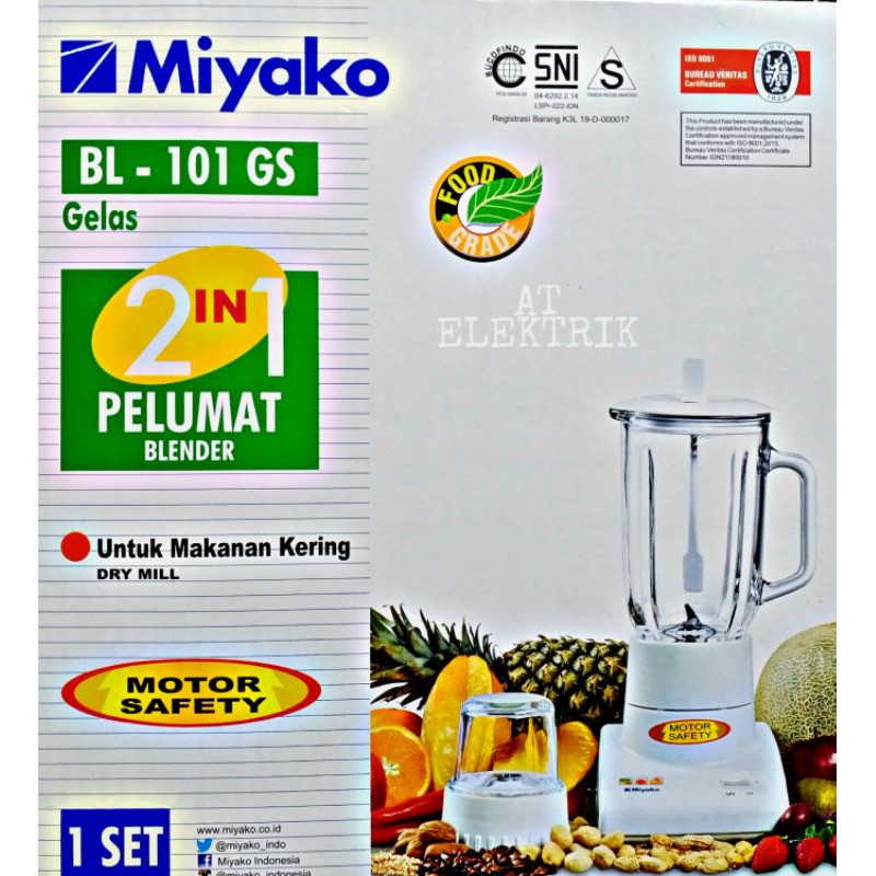 Blender Gelas / Beling / Kaca MIYAKO BL 101 GS 2 IN 1 / Pelumat MIYAKO 2 in 1 ( Kapasitas 1 Liter )