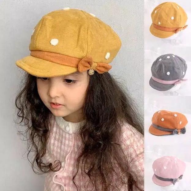 TOPI ANAK BARET PITA MOTIF POLKADOT TOPI ANAK PEREMPUAN GAYA RETRO KLASIK LUCU