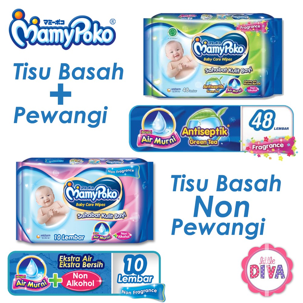 Tissue Basah MAMYPOKO WIPES TISU Reguler Plus Perfume &amp; Non Perfume mamipoko 10 48 50 Lembar mamy poko