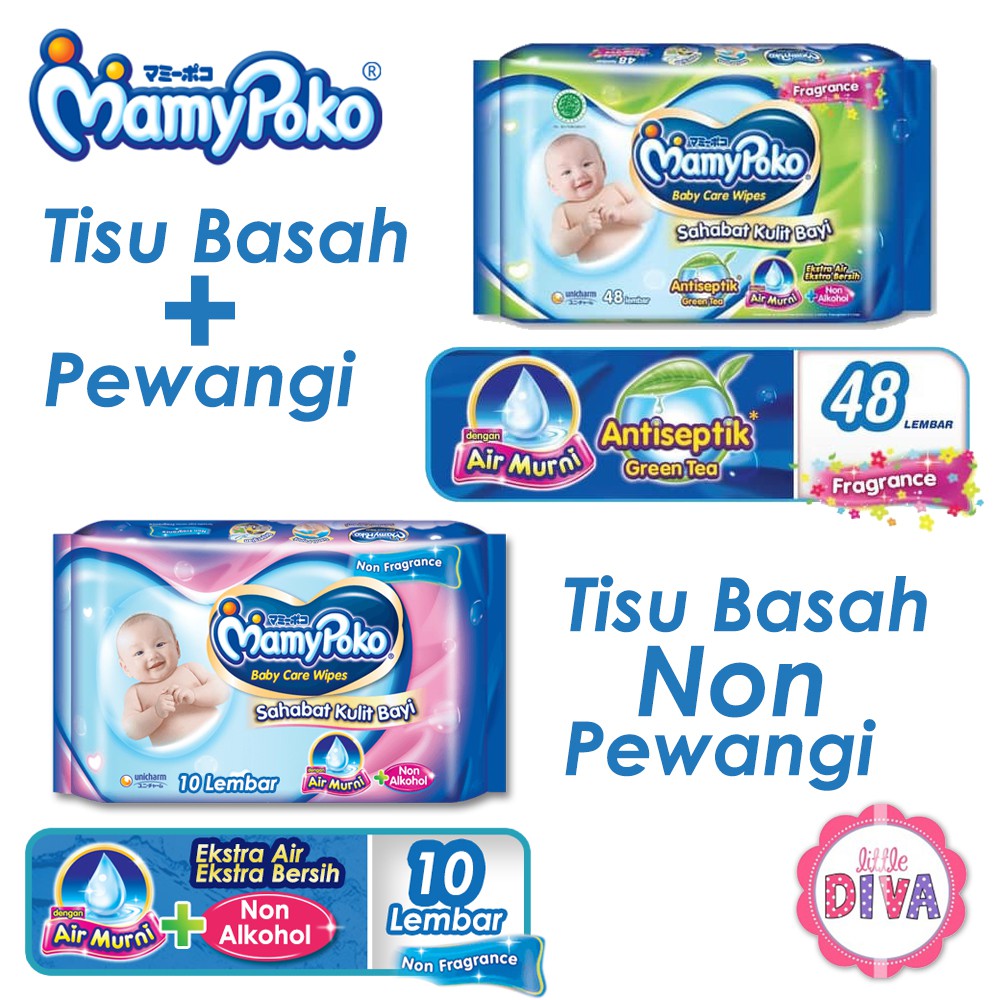 Tissue Basah MAMYPOKO WIPES TISU Reguler Plus Perfume &amp; Non Perfume mamipoko 10 48 50 Lembar mamy poko