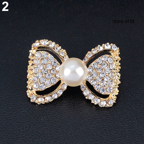 OW@ Lady Fashion Bowknot Shiny Rhinestone Imitation Pearl Scarf Dress Brooch Pin