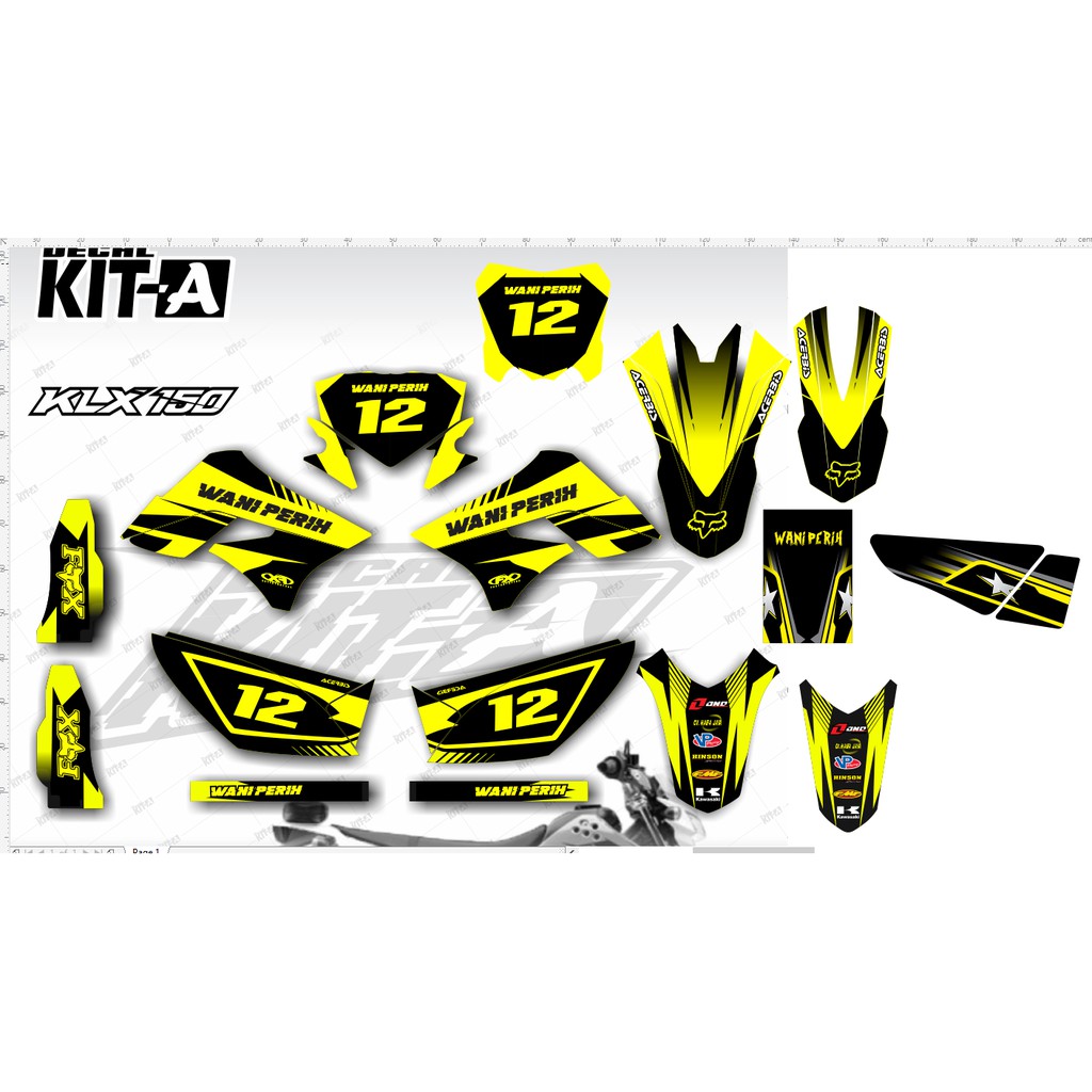 Dekal Stiker Motor KLX 150/Dtracker Decal sticker striping dtrecker dtreker full body kuning hitam
